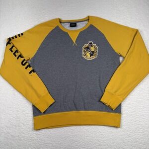 Harry Potter Hufflepuff Sweater Gray Yellow Pullover Sz Large Universal Studios